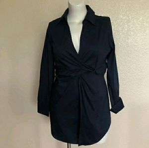 Soft Surroundings Criss-cross Twist Long sleeve Collar Shirt M Navy Blue New
